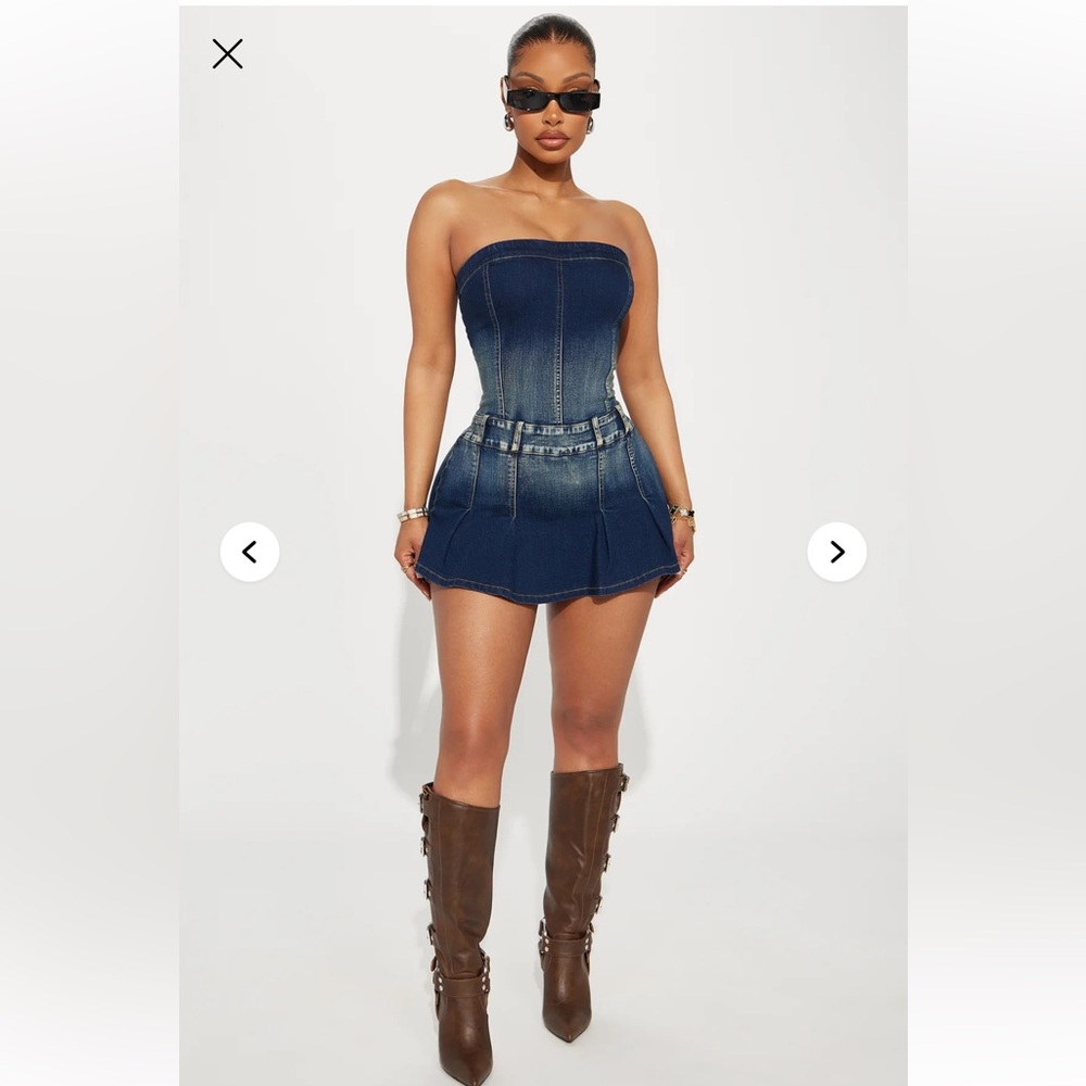 On Repeat Pleated Denim Romper - Dark Wash NWT